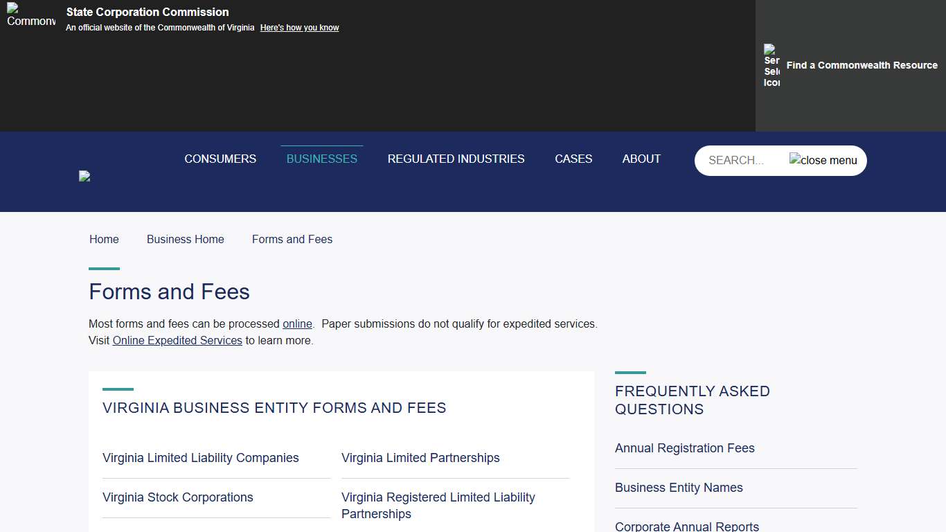 Virginia SCC - Forms and Fees